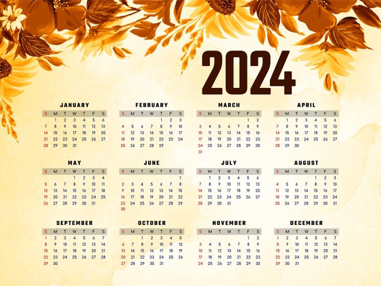 2024 new year decorative flowers calendar design